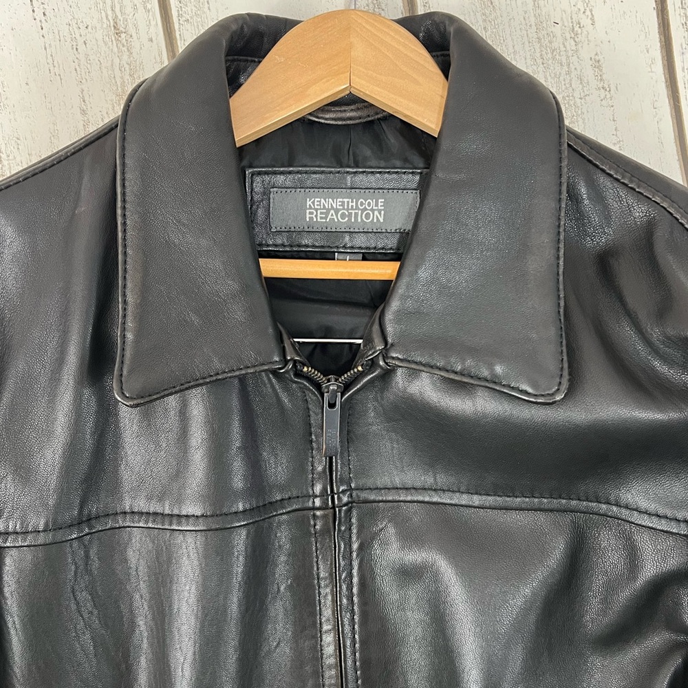 Kenneth Cole Reaction Men’s Black Leather Jacket Large - Picture 4 of 10